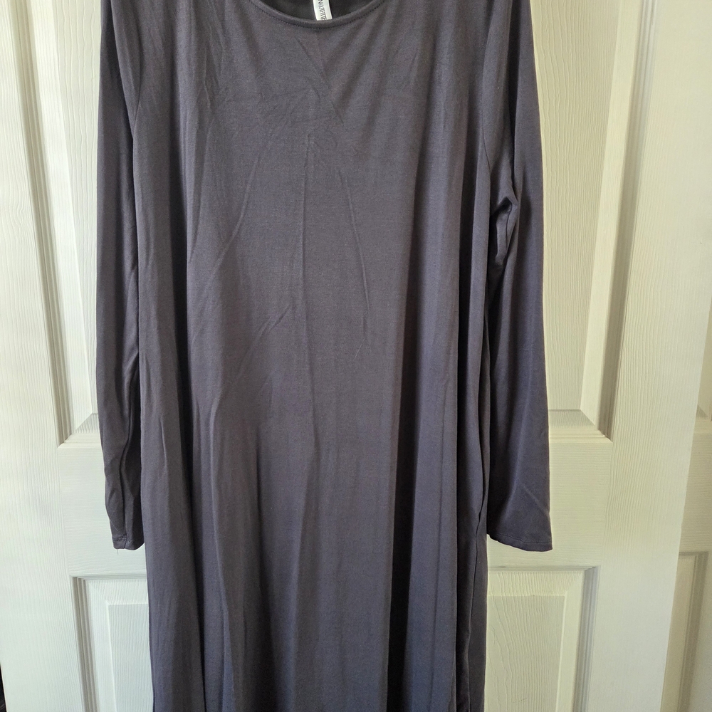Zenana Outfitters Charcoal Long Sleeve Dress With Pockets Cozy Dress!